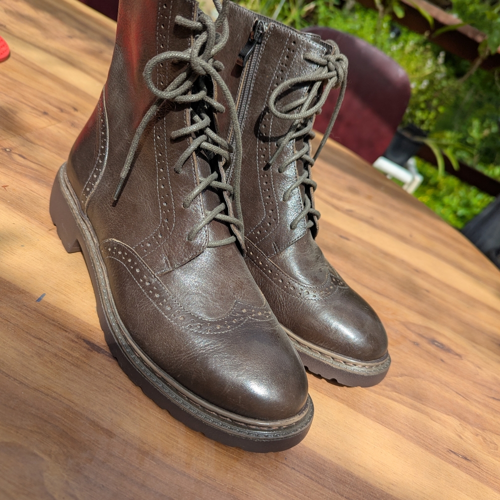 Women's Brown Oxford Brogue Leather Boots